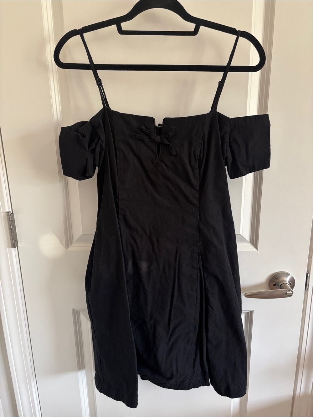 Maeve Black One-Shoulder Mini Dress with Spaghetti Straps